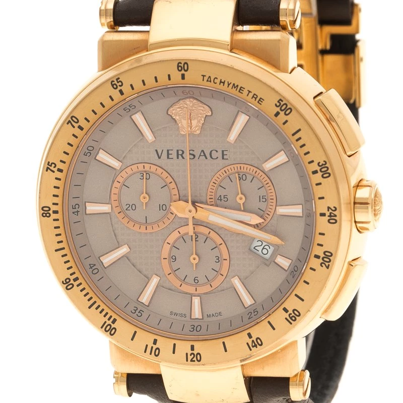 Versace Grey Gold Plated Stainless Steel Chronograph Watch 46 Mm For Men - Image 3