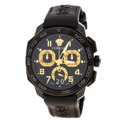 Versace Black Stainless Steel Dylos Chronograph VQC020015 Men's Wristwatch 44 Mm For Men