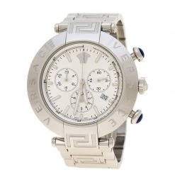 Versace Silver Stainless Steel Reve VQZ Chronograph Men's Wristwatch 46 Mm For Men