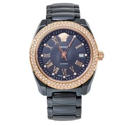 Versace Black Ceramic Gold Plated Stainless Steel Diamonds DV One Glamour 63Q Men's Wristwatch 41 Mm For Men