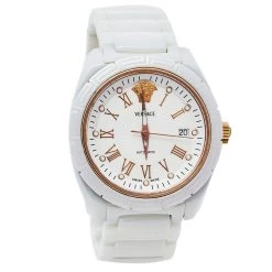 Versace White Ceramic Stainless Steel DV One 01A C1 Men's Wristwatch 41 Mm For Men