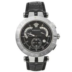 Versace Black Stainless Steel V Race 23C Men's Wristwatch 42 Mm For Men