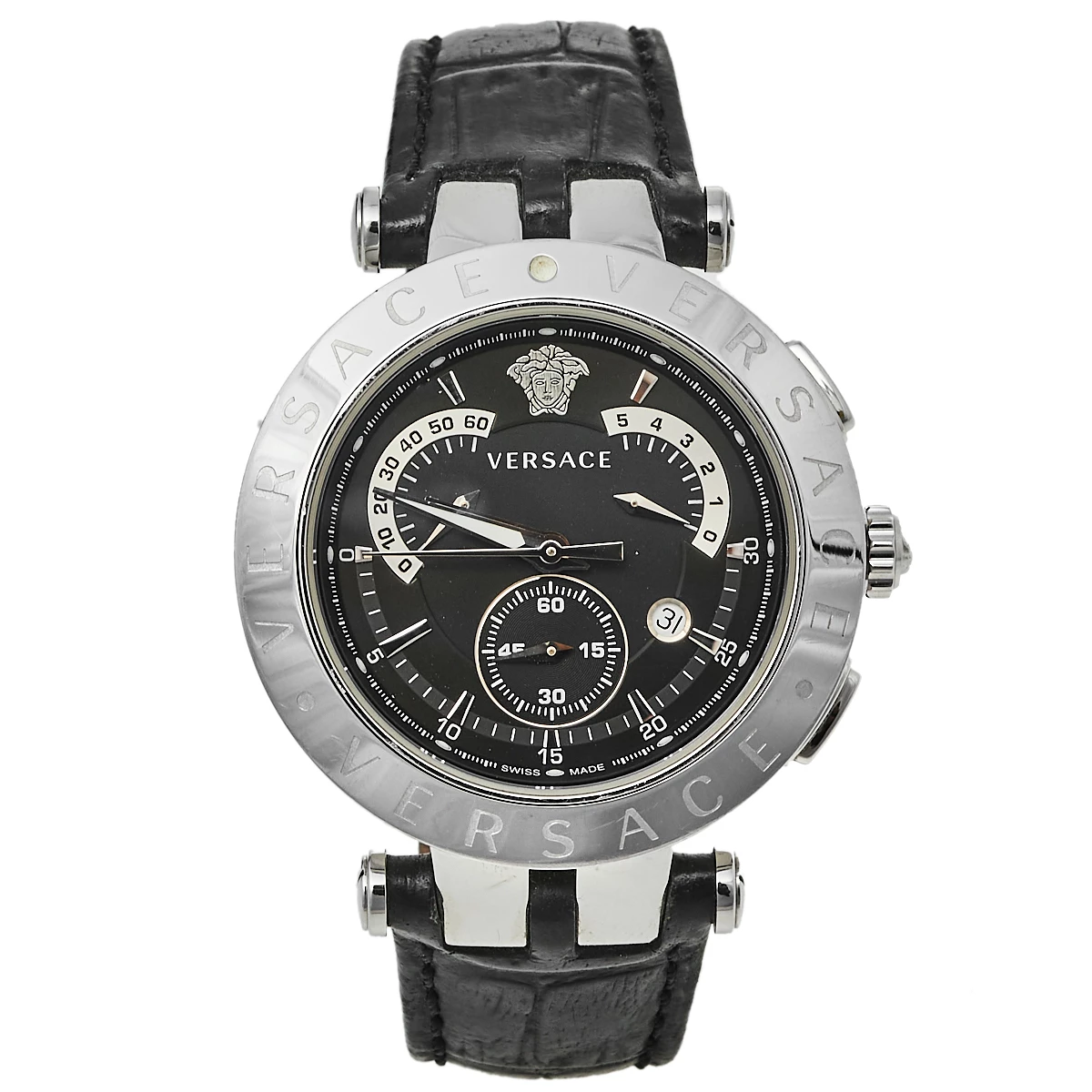 Versace Black Stainless Steel V Race 23C Men's Wristwatch 42 Mm For Men