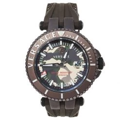 Versace Brown Ion Plated Stainless Steel Rubber V-Race VAK060010 Men's Wristwatch 46 Mm For Men