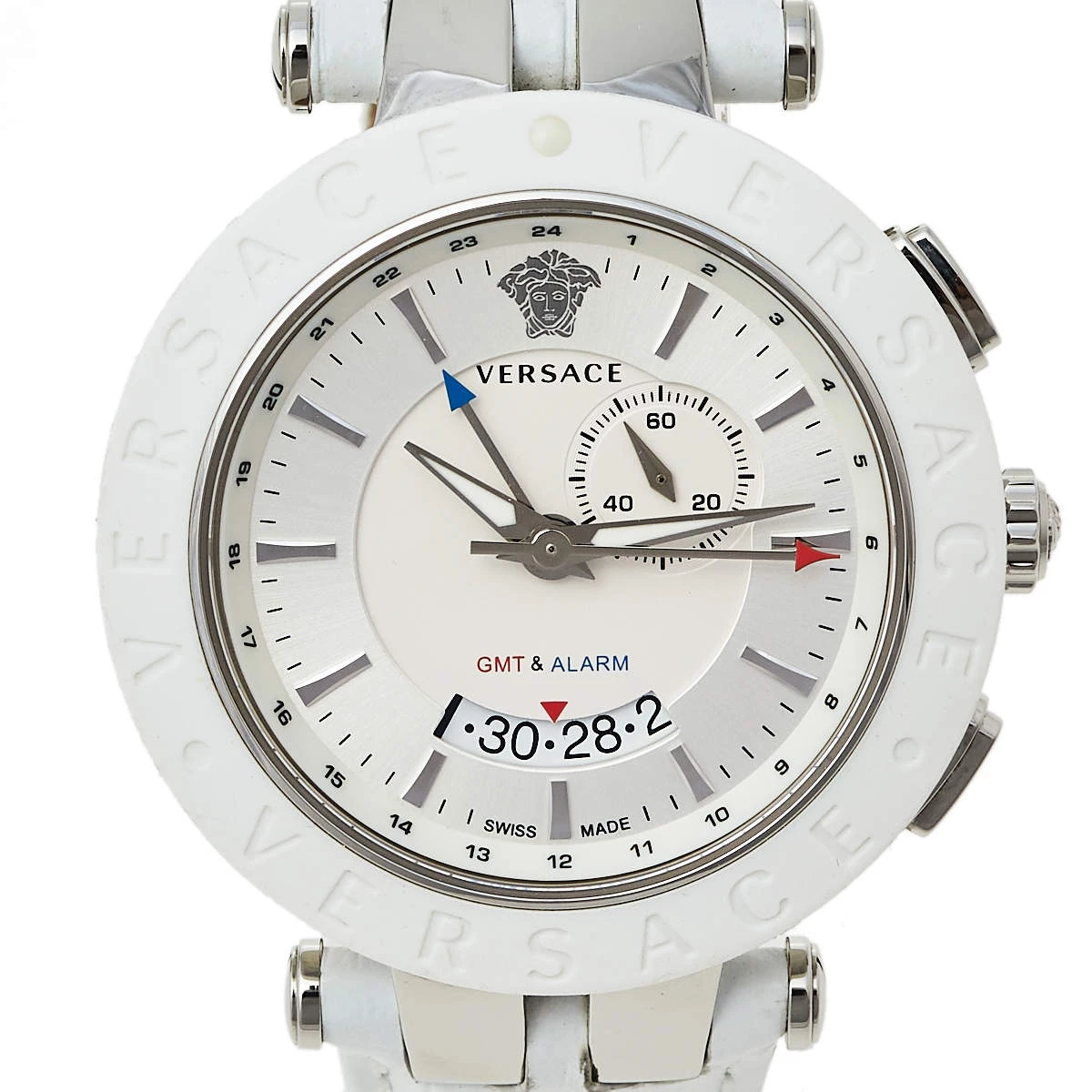 Versace Silver Stainless Steel Leather V-Race GMT 29G9S1D001S001 Men's Wristwatch 46 Mm For Men - Image 3