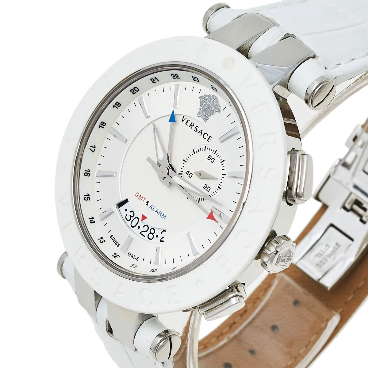 Versace Silver Stainless Steel Leather V-Race GMT 29G9S1D001S001 Men's Wristwatch 46 Mm For Men - Image 2