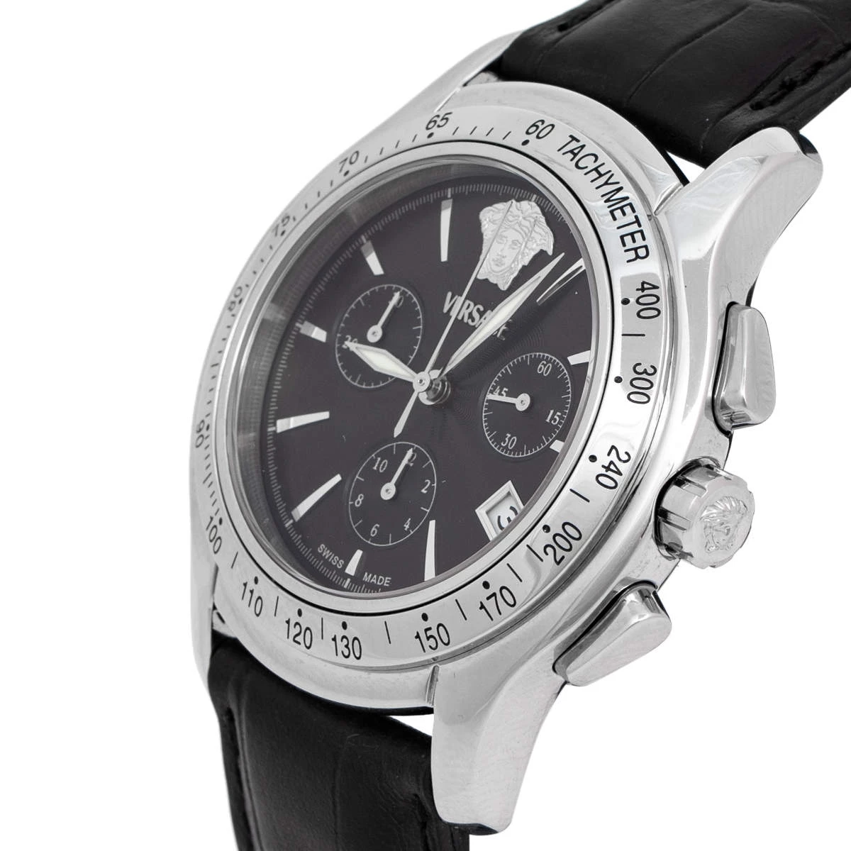 Versace Black Stainless Steel Leather ULC99 Men's Wristwatch 39 Mm For Men - Image 2