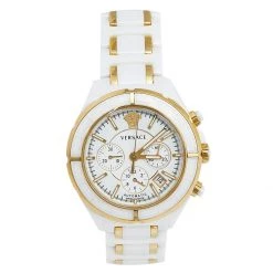 Versace White Ceramic Rose Gold Plated Stainless Steel DV One 16CCP1D001 SC01 Men's Wristwatch 43 Mm For Men