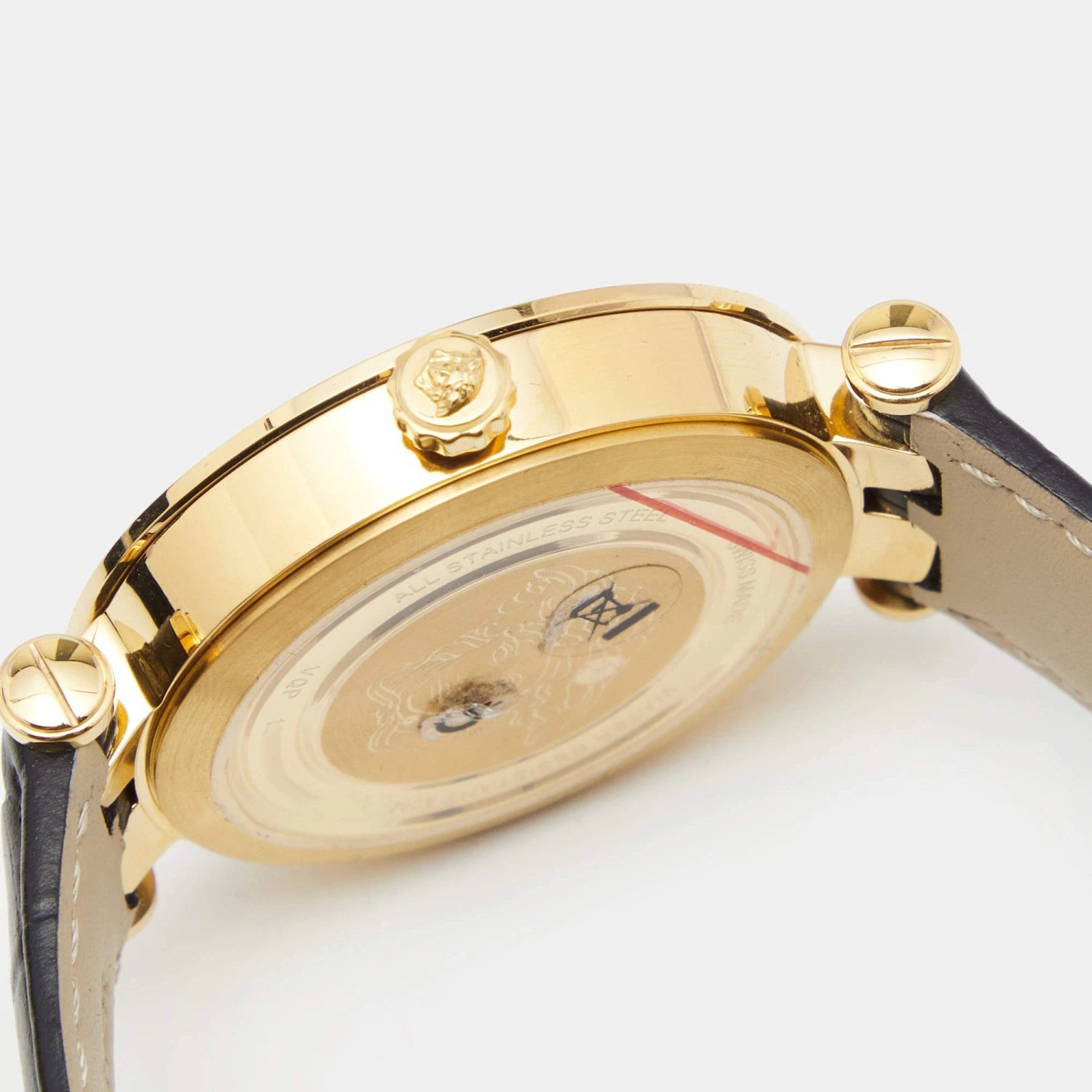 Versace Silver Gold Plated Stainless Steel Leather V-Race VPQ Men's Wristwatch 42 Mm For Men - Image 8