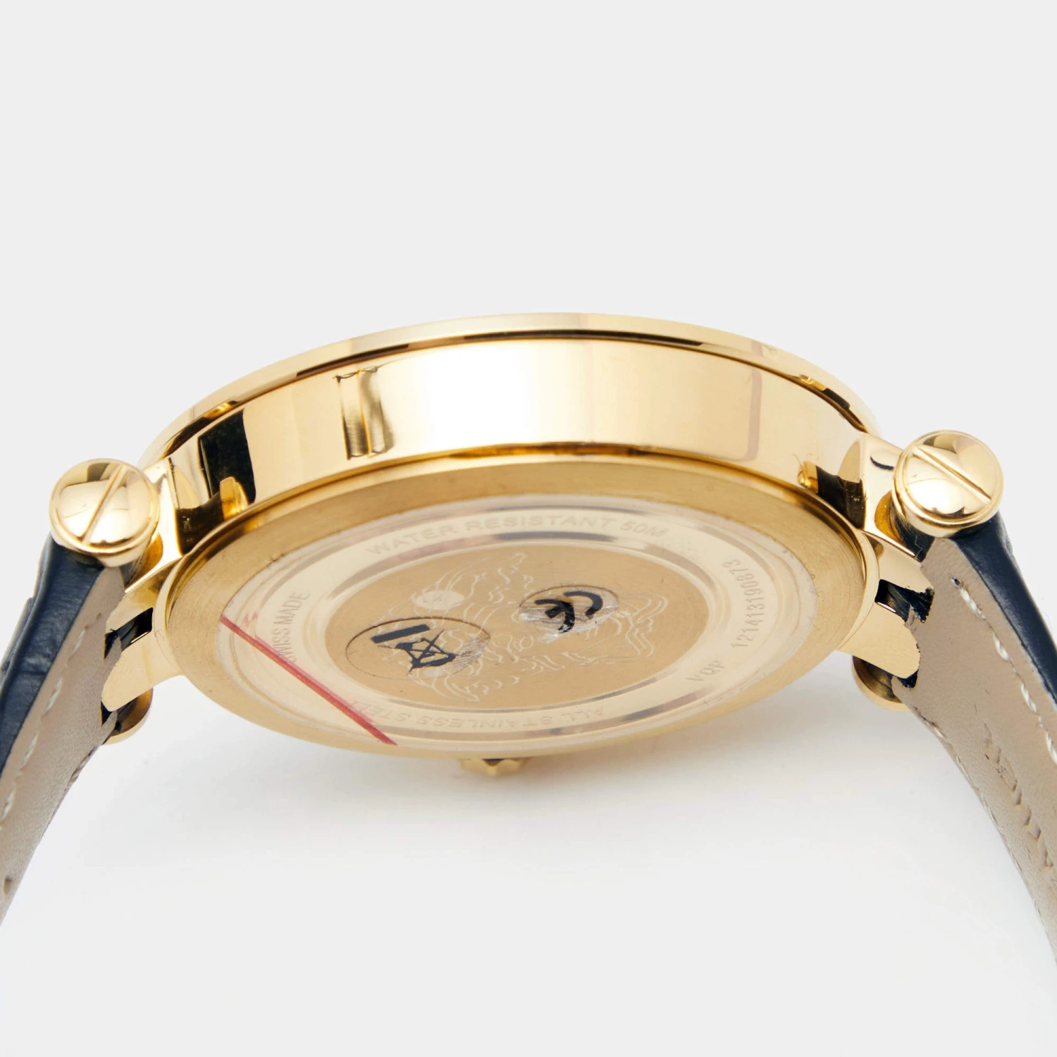 Versace Silver Gold Plated Stainless Steel Leather V-Race VPQ Men's Wristwatch 42 Mm For Men - Image 7