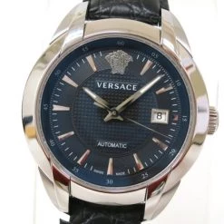 Versace Character Wristwatch SS Leather Black Mens For Uncategorized