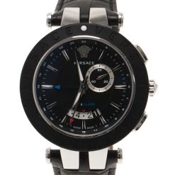 Versace Black Stainless Steel And Rubber V Race 29 G Men's Wristwatch 45MM For Men