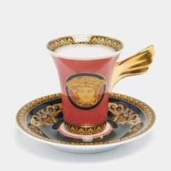 Versace X Rosenthal Light Red Porcelain Medusa Espresso Cup And Saucer For Unisex