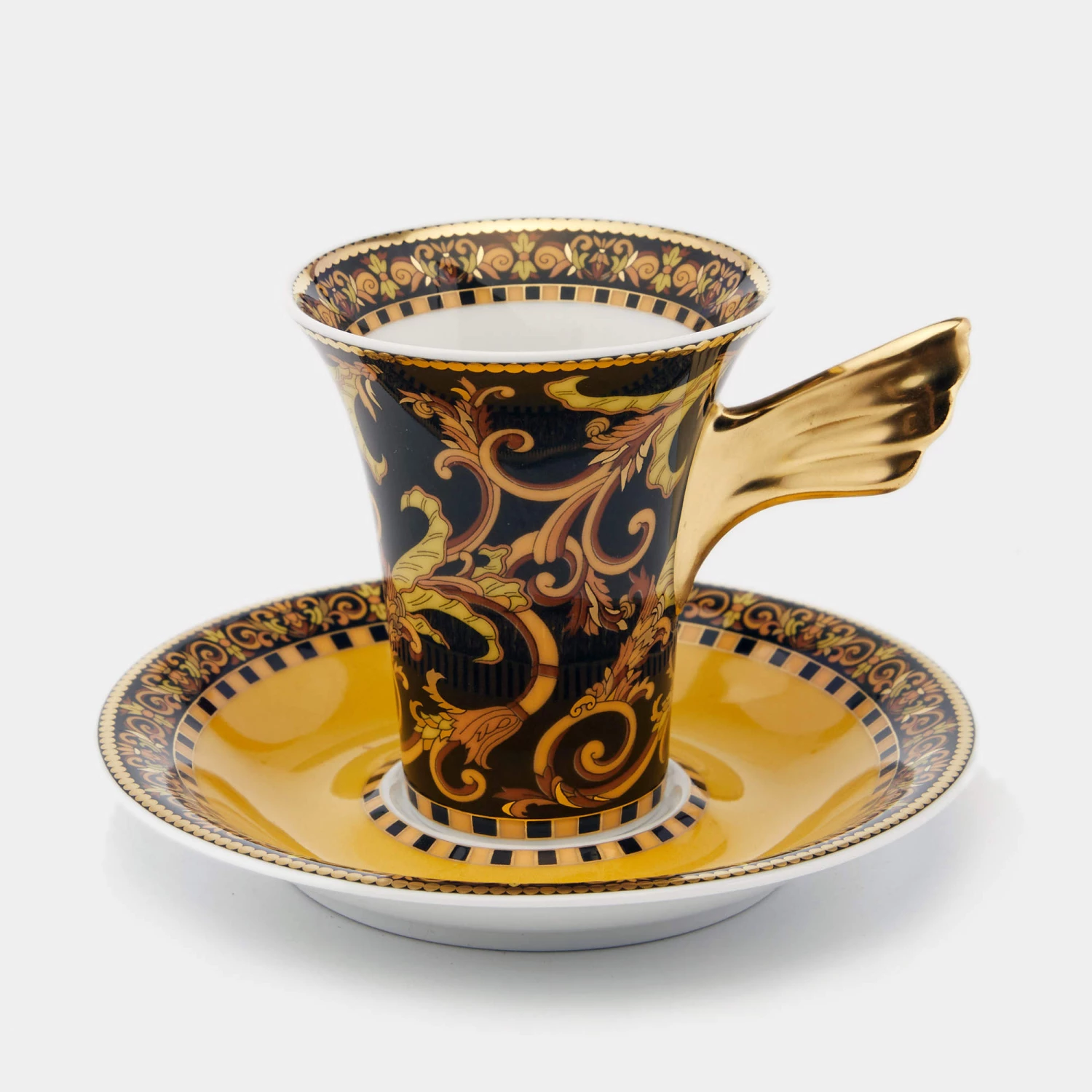Versace X Rosenthal Black/Gold Porcelain Barocco Espresso Cup And Saucer For Unisex