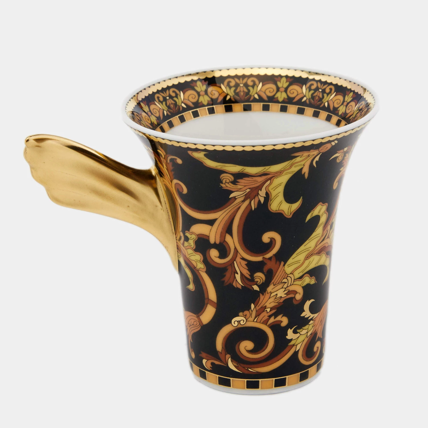 Versace X Rosenthal Black/Gold Porcelain Barocco Espresso Cup And Saucer For Unisex - Image 3