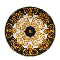 Versace X Rosenthal Gold & Black Barocco Plate For Unisex