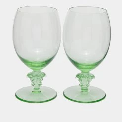 Versace X Rosenthal Medusa Lumiére Mint Tone Crystal Glass Wine Goblets Set Of 2 For Unisex