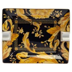 Versace X Rosenthal Dark Blue & Yellow Barocco Vanity Ashtray 16 Cm For Unisex