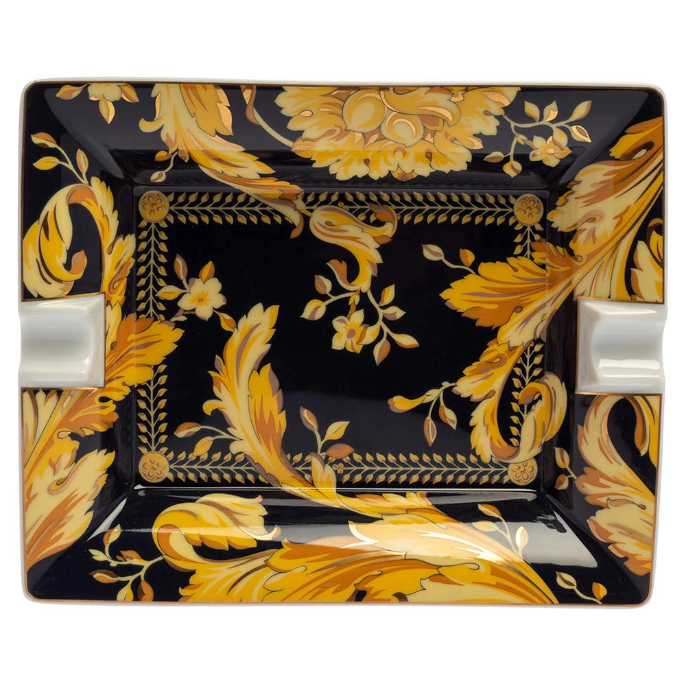 Versace X Rosenthal Dark Blue & Yellow Barocco Vanity Ashtray 16 Cm For Unisex