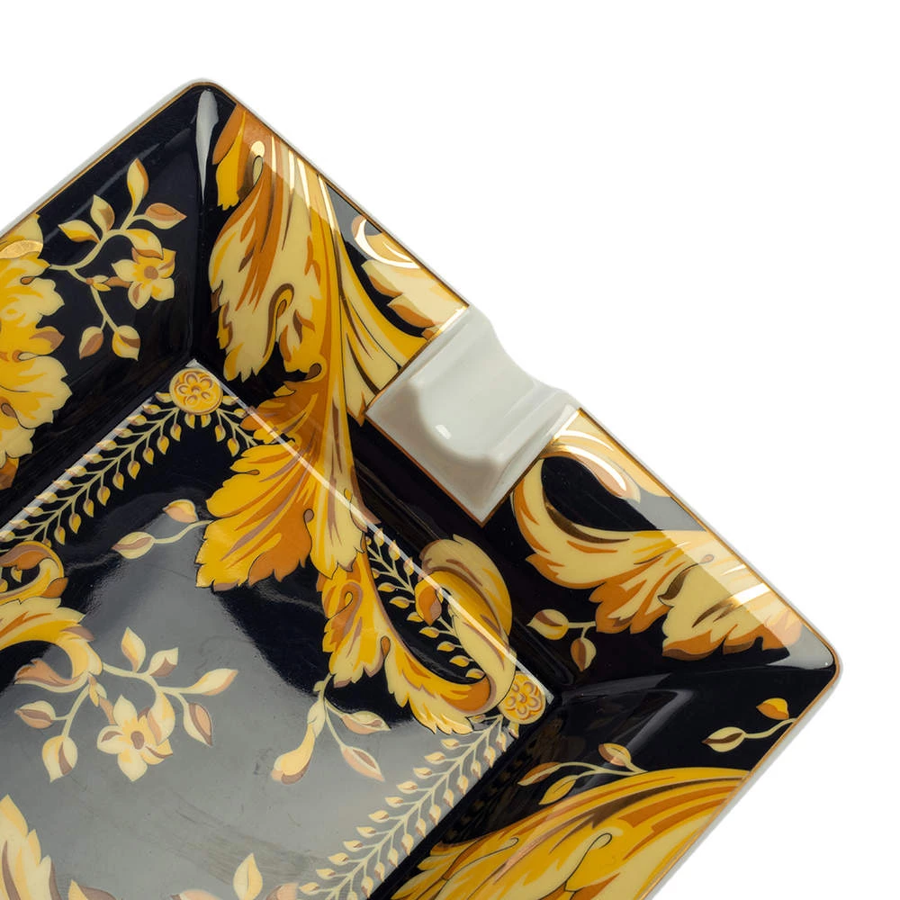 Versace X Rosenthal Dark Blue & Yellow Barocco Vanity Ashtray 16 Cm For Unisex - Image 4