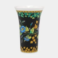 Rosenthal Meets Versace Gold Ivy Floral Print Black Porcelain Vase For Unisex