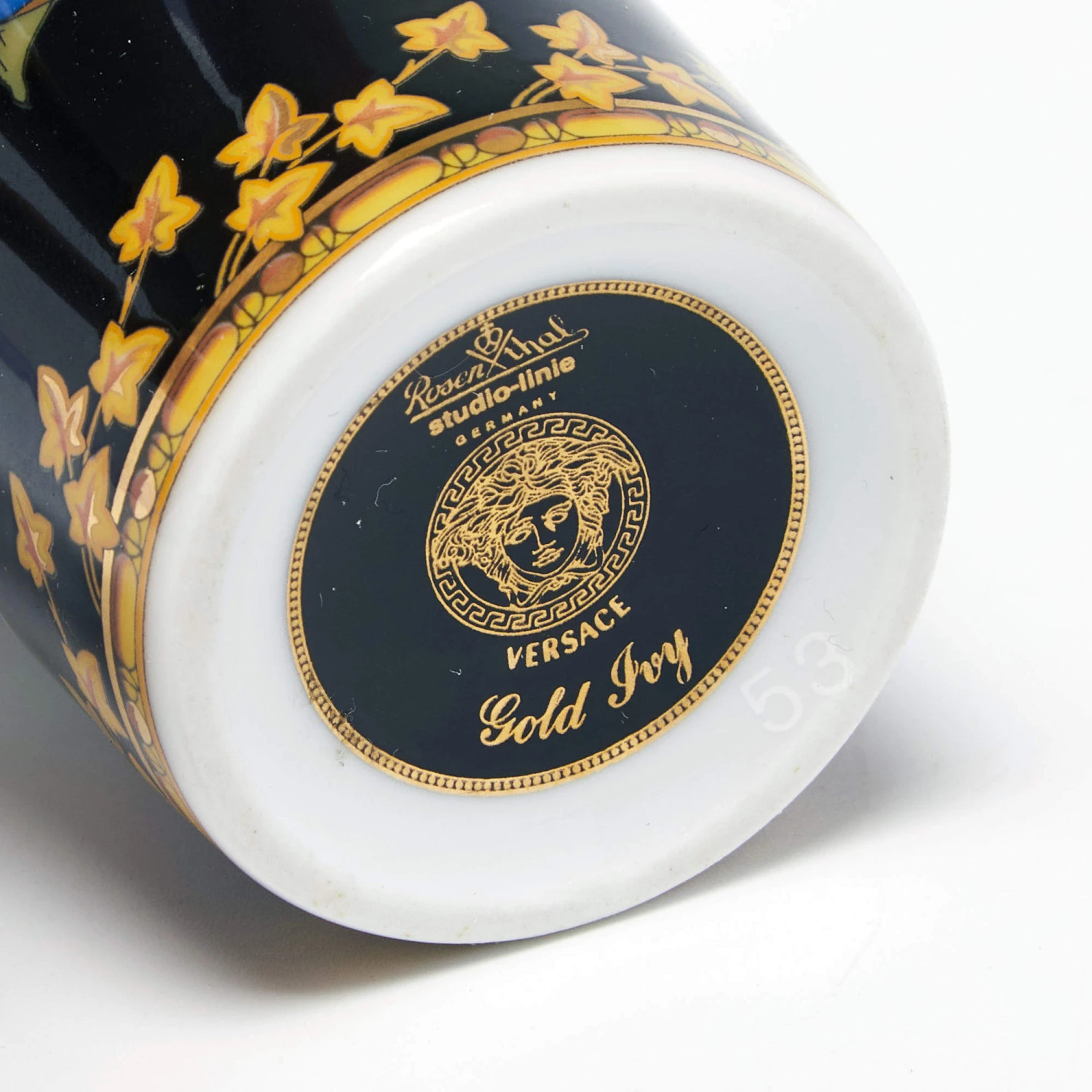 Rosenthal Meets Versace Gold Ivy Floral Print Black Porcelain Vase For Unisex - Image 2