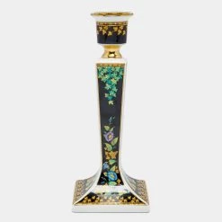 Rosenthal Meets Versace Gold Ivy Floral Print Porcelain Candle Holder For Unisex