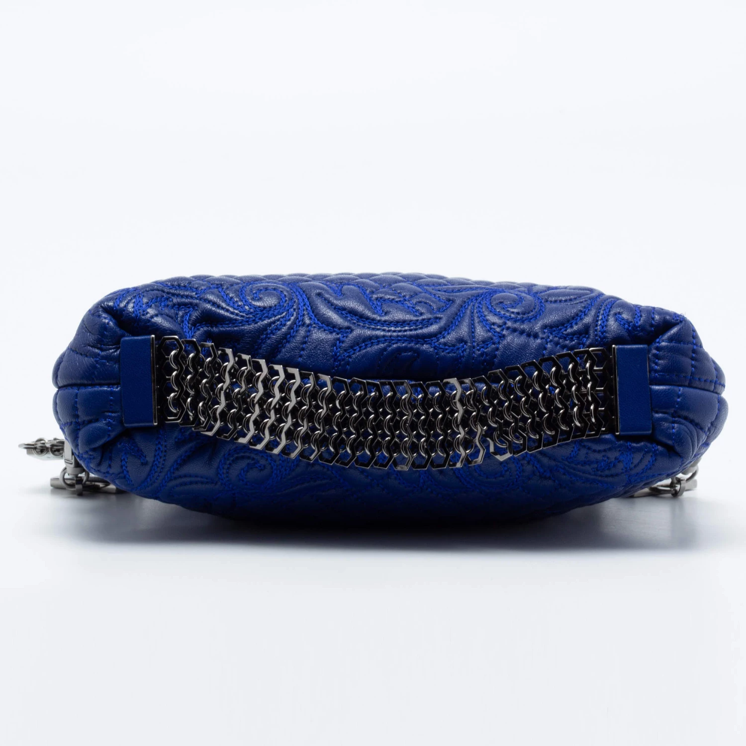 Versace Blue Leather Embroidered Shoulder Bag For Women - Image 6