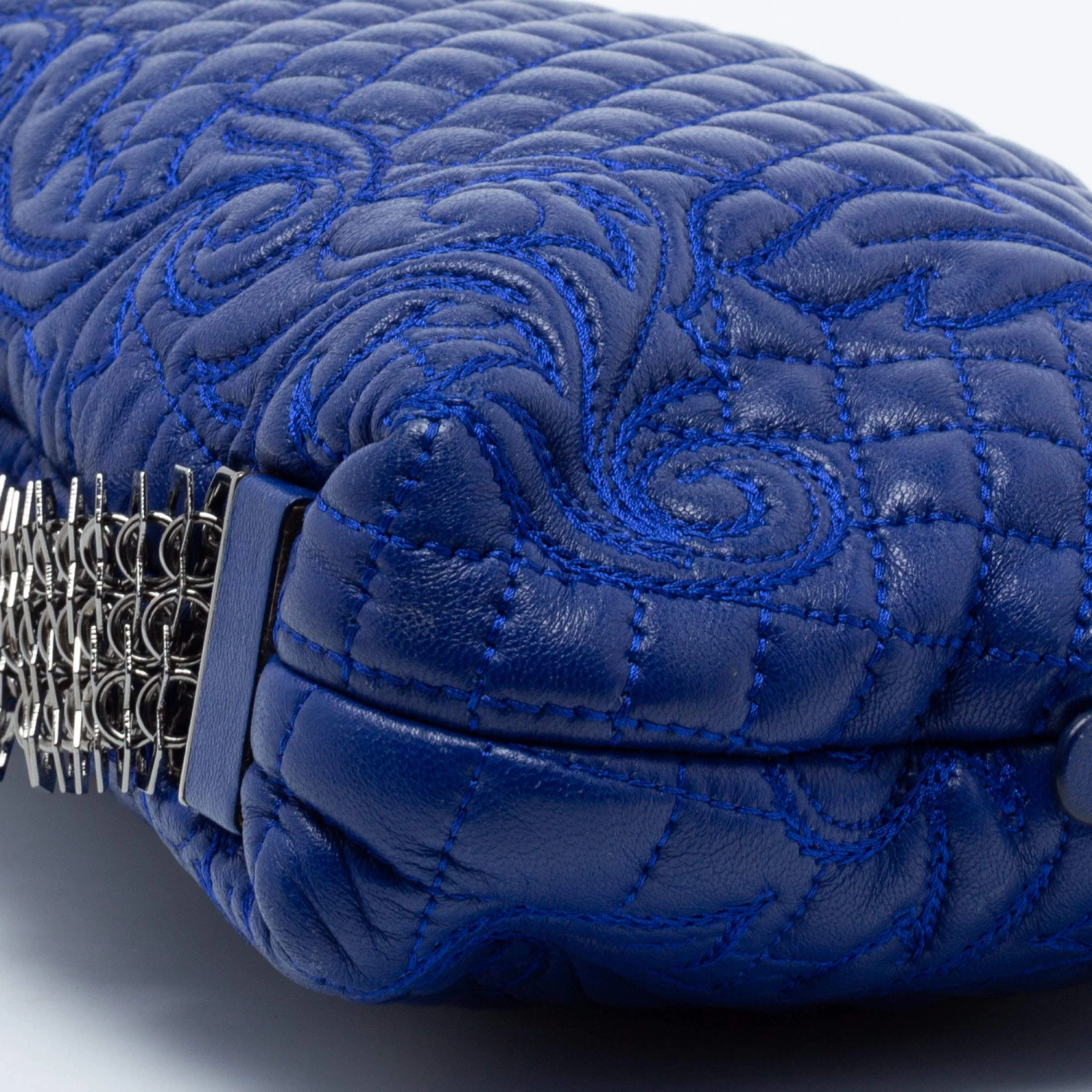 Versace Blue Leather Embroidered Shoulder Bag For Women - Image 12