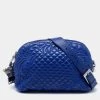 Versace Blue Leather Embroidered Shoulder Bag For Women