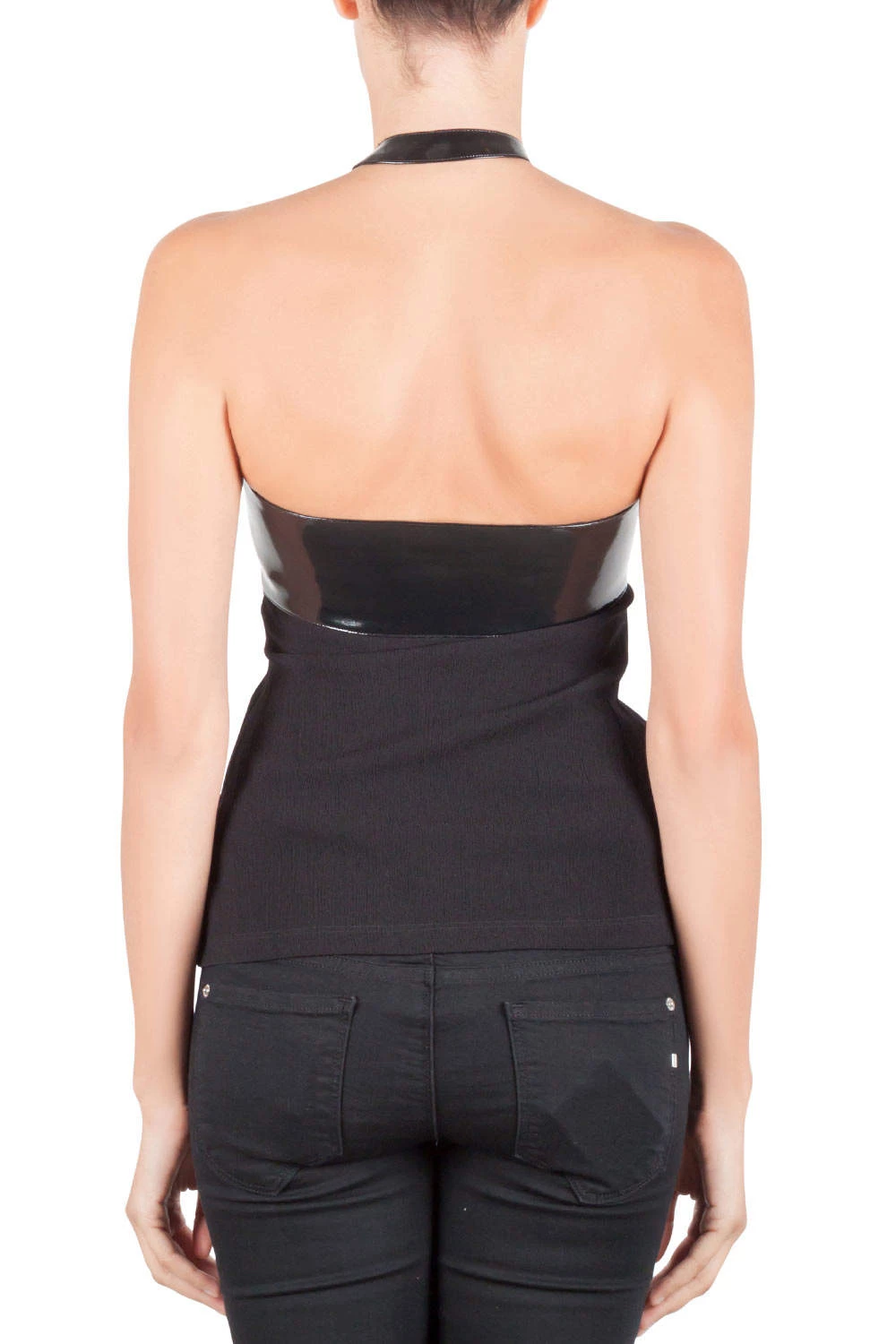Versace Black Faux Leather Belted Halter Neck Top S For Women - Image 3