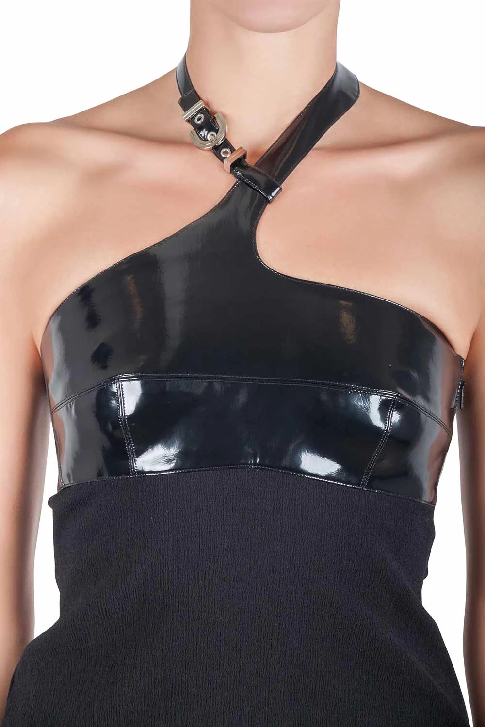 Versace Black Faux Leather Belted Halter Neck Top S For Women - Image 4