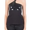 Versace Black Faux Leather Belted Halter Neck Top S For Women