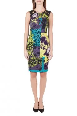Versace Multicolor Baroque Print Medusa Zip Trim Sleeveless Pencil Dress S For Women