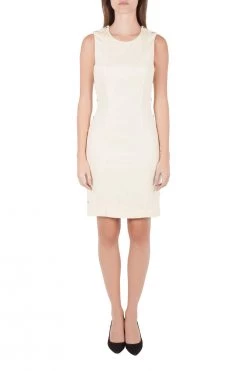 Versace Cream Knit Rose Gold Medusa Button Detail Sleeveless Fitted Dress M For Women