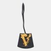Versace Black Leather Key Bag Charm For Women