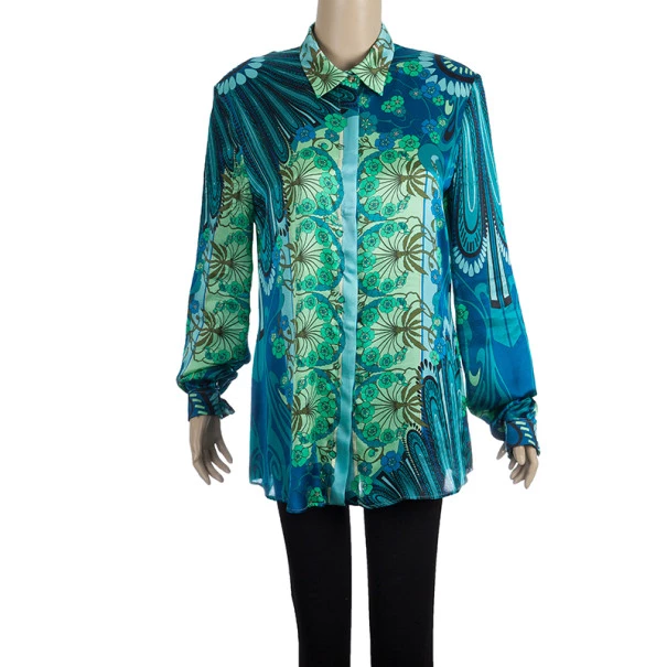 Versace Multicolor Printed Silk Shirt L For Women - Image 2