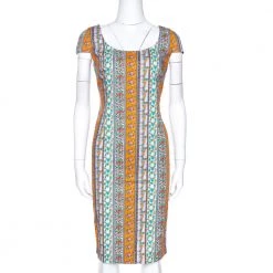 Versace Multicolor Floral Print Cotton Sheath Dress M For Women