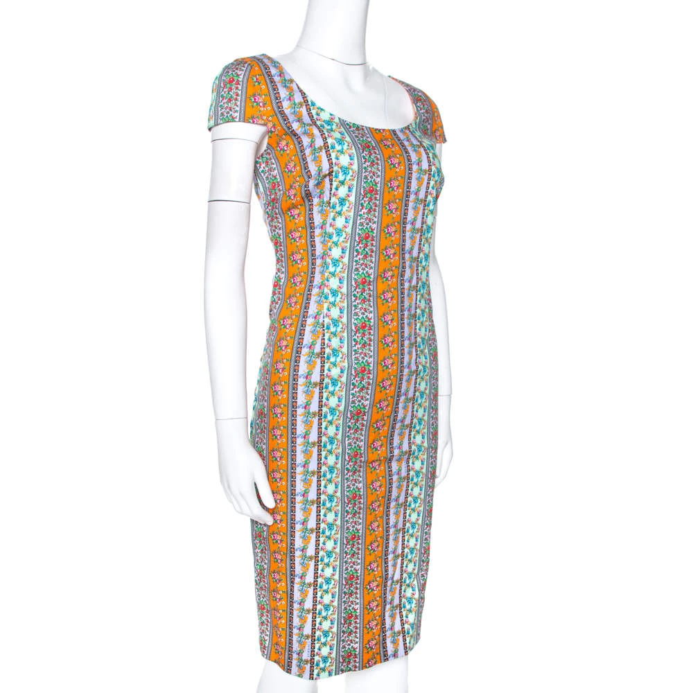 Versace Multicolor Floral Print Cotton Sheath Dress M For Women - Image 2