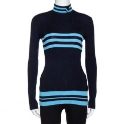 Versace Navy Blue Striped Wool Rib Knit Jumper S For Women