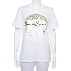 Versace White Medusa Signature Printed Cotton Crewneck T-Shirt M For Women