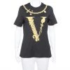 Versace Black Virtus Motif Printed Cotton Crewneck T-Shirt M For Women