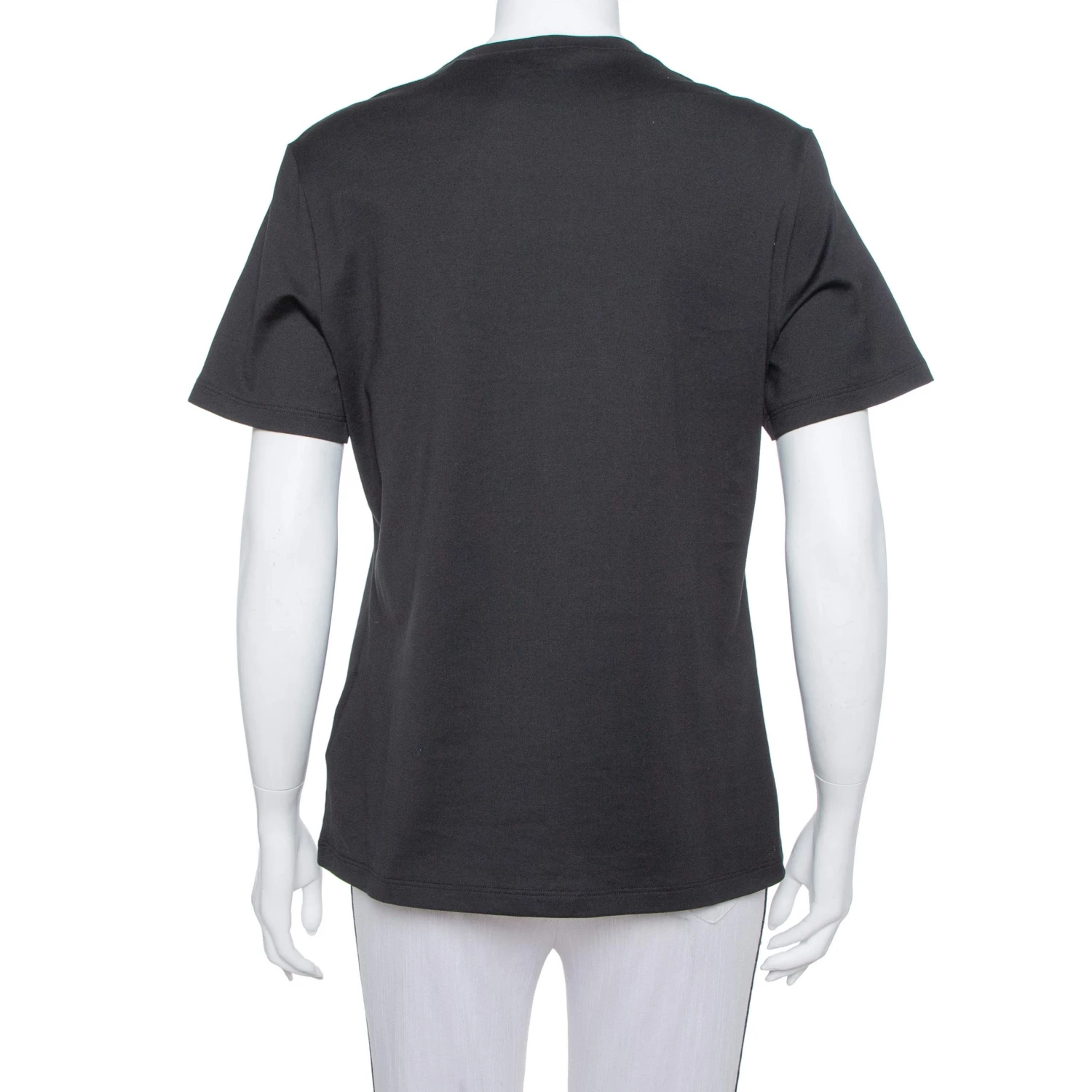 Versace Black Crystal GV Signature Embellished Cotton Crewneck T-Shirt M For Women - Image 3