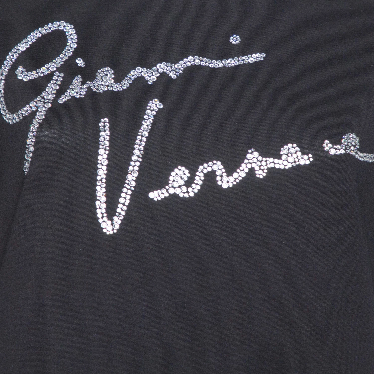Versace Black Crystal GV Signature Embellished Cotton Crewneck T-Shirt M For Women - Image 4