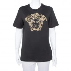 Versace Black Rhinestone Embellished Cotton Crewneck T-Shirt S For Women