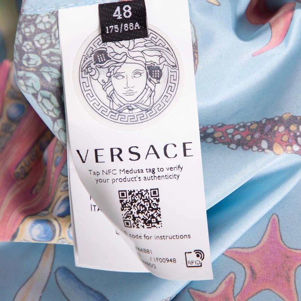 Versace Blue Starfish Printed Synthetic Zip Front Hooded Jacket L For Women - Image 8