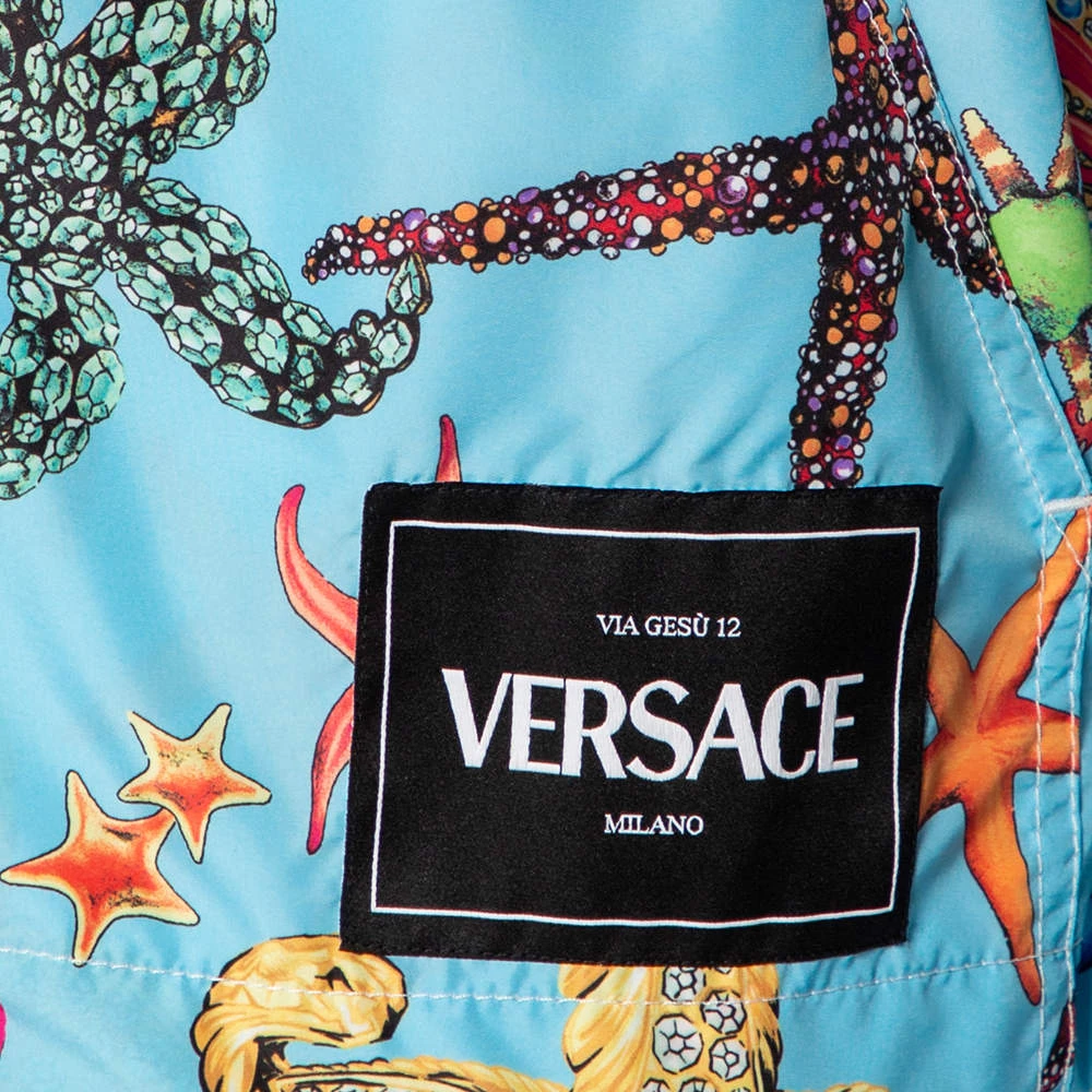 Versace Blue Starfish Printed Synthetic Zip Front Hooded Jacket L For Women - Image 7
