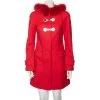 Versace Red Wool And Fur Trimmed Hooded Mid Length Coat S For Women