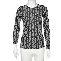 Versace Black Logo Printed Jersey Long Sleeve T-Shirt M For Women