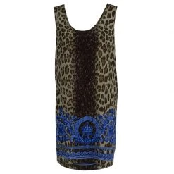 Versace Blue Animal Print Sleeveless Silk Dress M For Women
